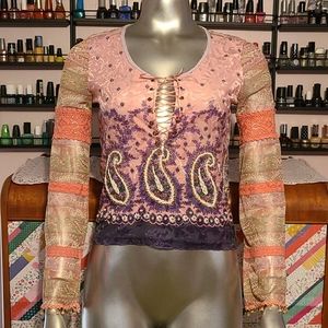 Jane Doe Collection bohemian hippie blouse top paisley orange purple boho y2k